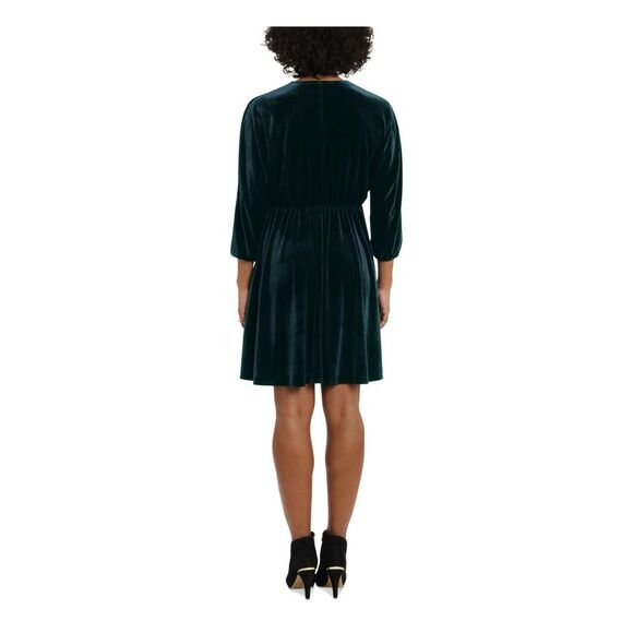 LONDON TIMES Womens Dolman Sleeve V Neck Above The Knee Party Fit + Flare Dress - Picture 2 of 2